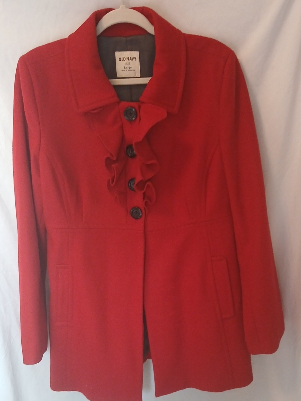 Old Navy Red Ruffle-Front Pea Coat